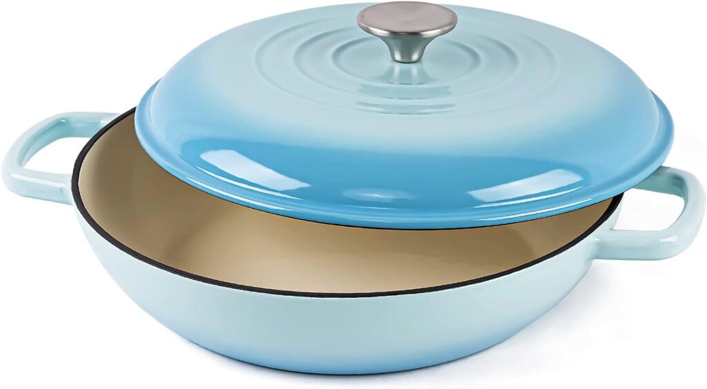 AILIBOO Enameled Cast Iron Dutch Oven,3 Quart Dutch Oven Pot with Lid, Round Dutch Oven Cast Iron Pot with Non Stick Enamel Coating for Bread Baking, Graduated Blue Dutch Oven for Kitchen