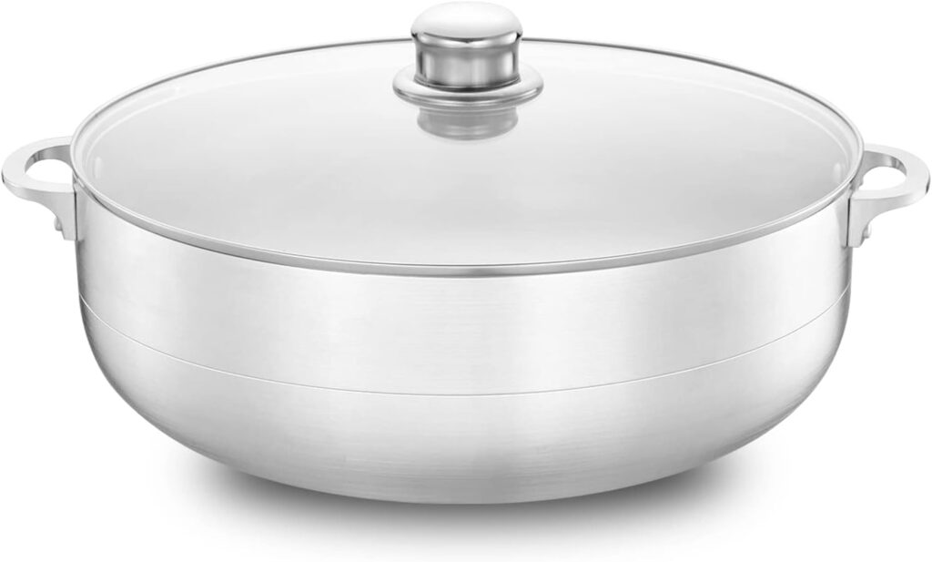 Alpine Cuisine 13-Quart Aluminum Caldero Stock Pot with Glass Lid, Cooking Dutch Oven Performance for Even Heat Distribution, Perfect for Serving Large  Small Groups, Riveted Handles Commercial Grade