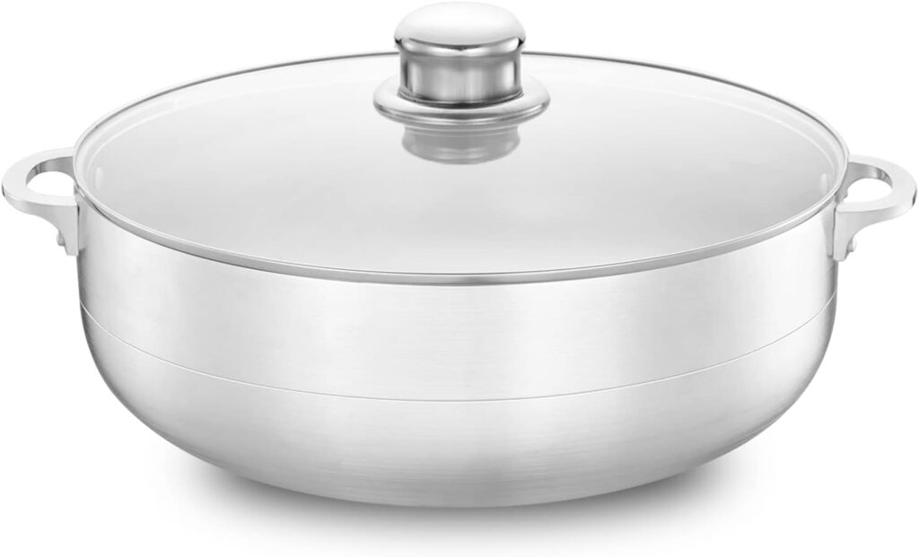Alpine Cuisine 13-Quart Aluminum Caldero Stock Pot with Glass Lid, Cooking Dutch Oven Performance for Even Heat Distribution, Perfect for Serving Large  Small Groups, Riveted Handles Commercial Grade