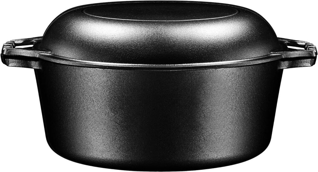 Bruntmor 2-in-1 Pre-Seasoned Cast Iron Dutch Oven With Handles - Crock Pot Black Cast Iron pot with Skillet lid - All-in-One Cookware Braising Pan for Casserole Dish - 7 Quart - Black