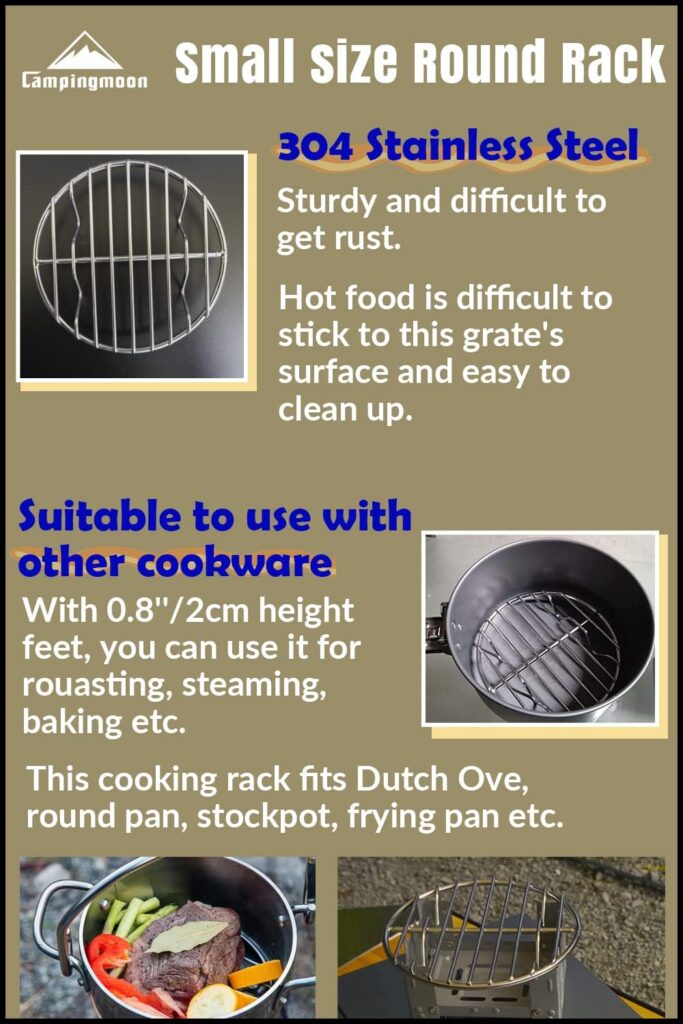 CAMPINGMOON φ8.27inch/φ21cm Round Stainless Steel Roasting Baking Steaming Cooling Rack Cooking Grid Grill Fits for 10-inch Dutch Oven W21