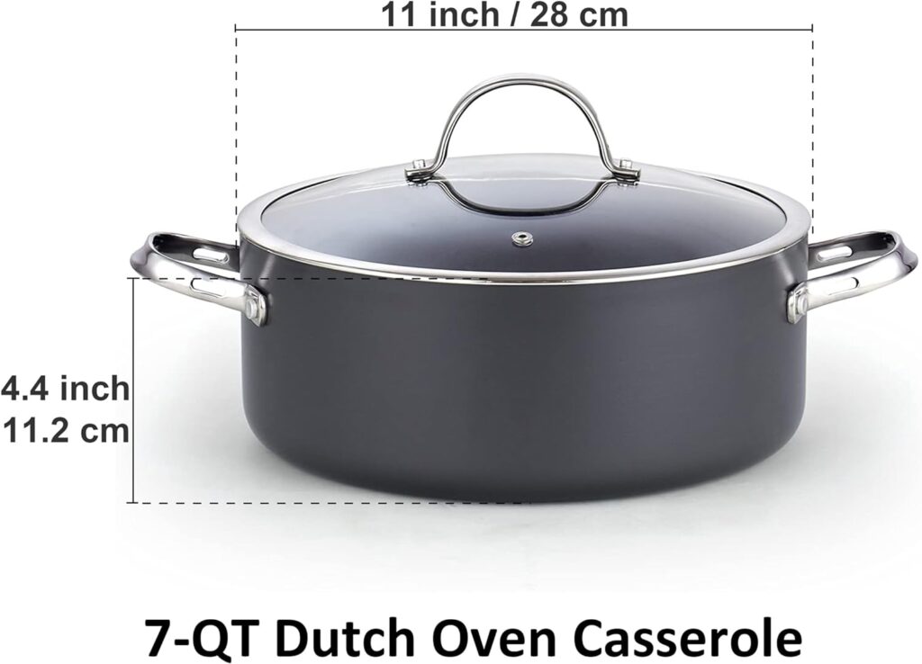Cooks Standard Dutch Oven Casserole with Glass Lid, 7-Quart Classic Hard Anodized Nonstick Stockpot, Black