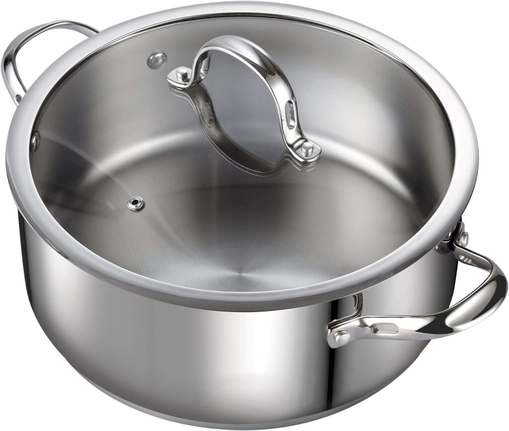 Cooks Standard Dutch Oven Casserole with Glass Lid, 7-Quart Classic Stainless Steel Stockpot, Silver