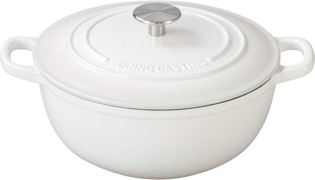 EDGING CASTING Enameled Cast Iron Dutch Oven Pot with Lid for Bread Barking, Enameled Bread Ovens, Suitable For Variety Stovetops, 5 Quart, White