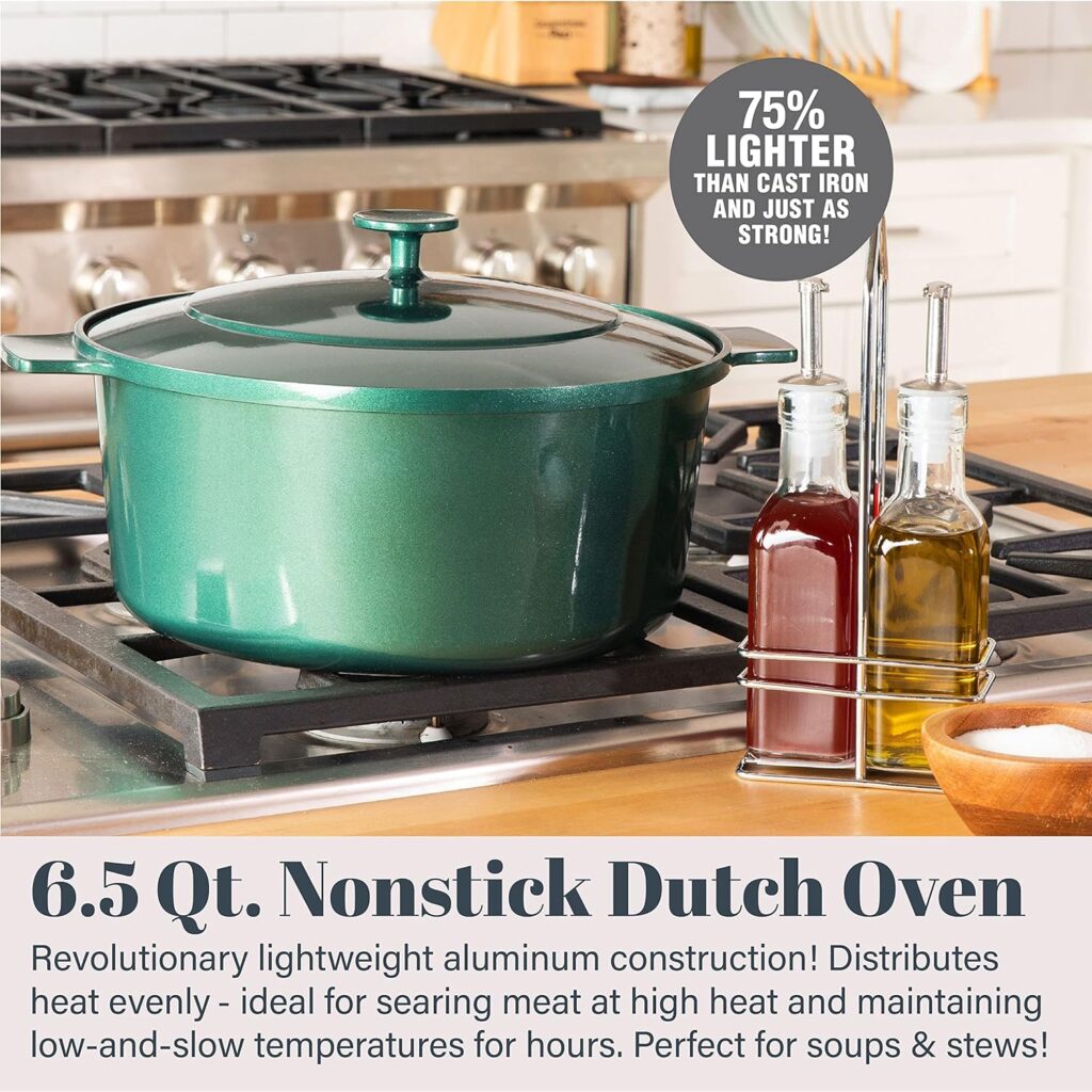 Granitestone Lightweight 6.5 Qt Dutch Oven Pot with Lid, Nonstick Dutch Oven Set, 10 in 1 Enamel Stock Pot/Cooking Pot  Dutch Oven for Sourdough Bread Baking, Dutch Ovens, Oven/Dishwasher Safe - Red