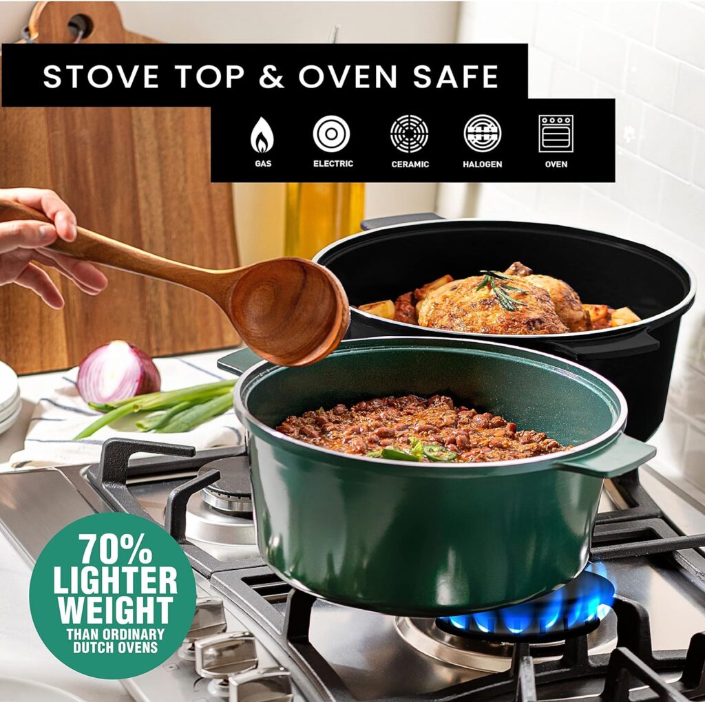 Granitestone Lightweight 6.5 Qt Dutch Oven Pot with Lid, Nonstick Dutch Oven Set, 10 in 1 Enamel Stock Pot/Cooking Pot  Dutch Oven for Sourdough Bread Baking, Dutch Ovens, Oven/Dishwasher Safe - Red
