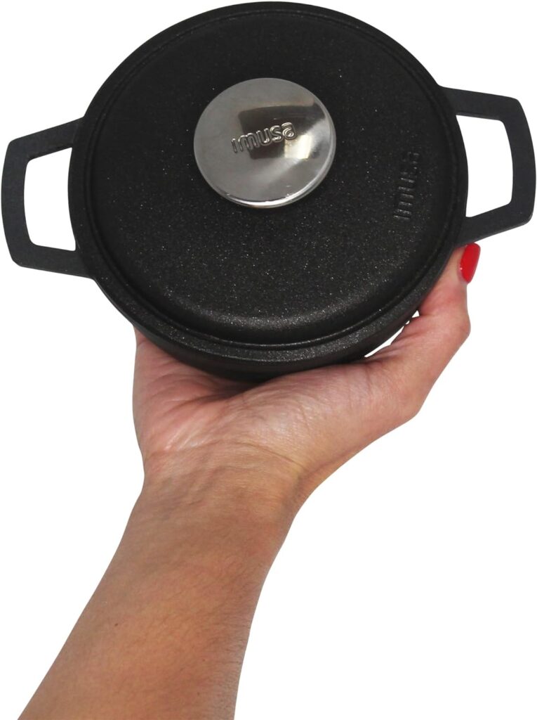 IMUSA Traditional Colombian Mini Nonstick Caldero (Dutch Oven) for Cooking and Serving, 0.7 Quart, Silver,Black