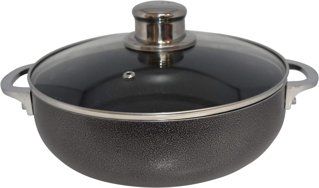 IMUSA USA 6.9Qt Nonstick Charcoal Hammered Caldero (Dutch Oven) with Glass Lid and Steam Vent