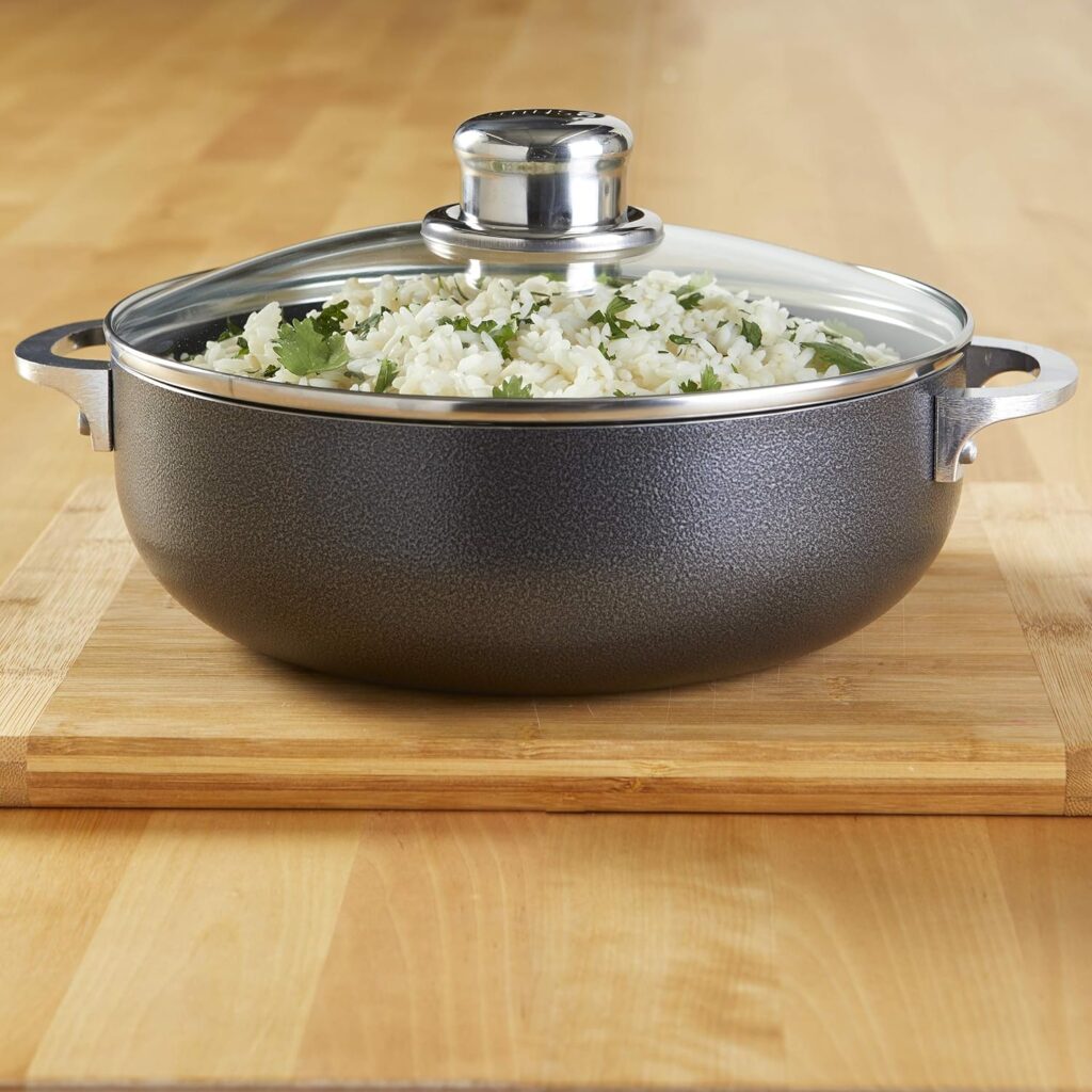IMUSA USA 6.9Qt Nonstick Charcoal Hammered Caldero (Dutch Oven) with Glass Lid and Steam Vent