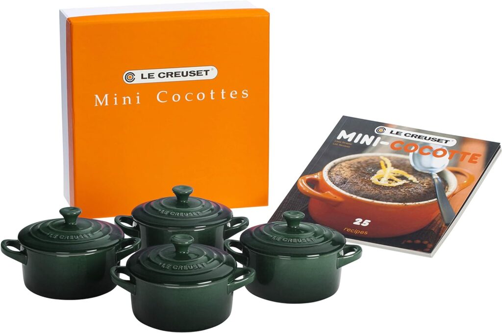 Le Creuset Stoneware Set of 4 Mini Cocottes with Cookbook, 8 oz. each, Artichaut