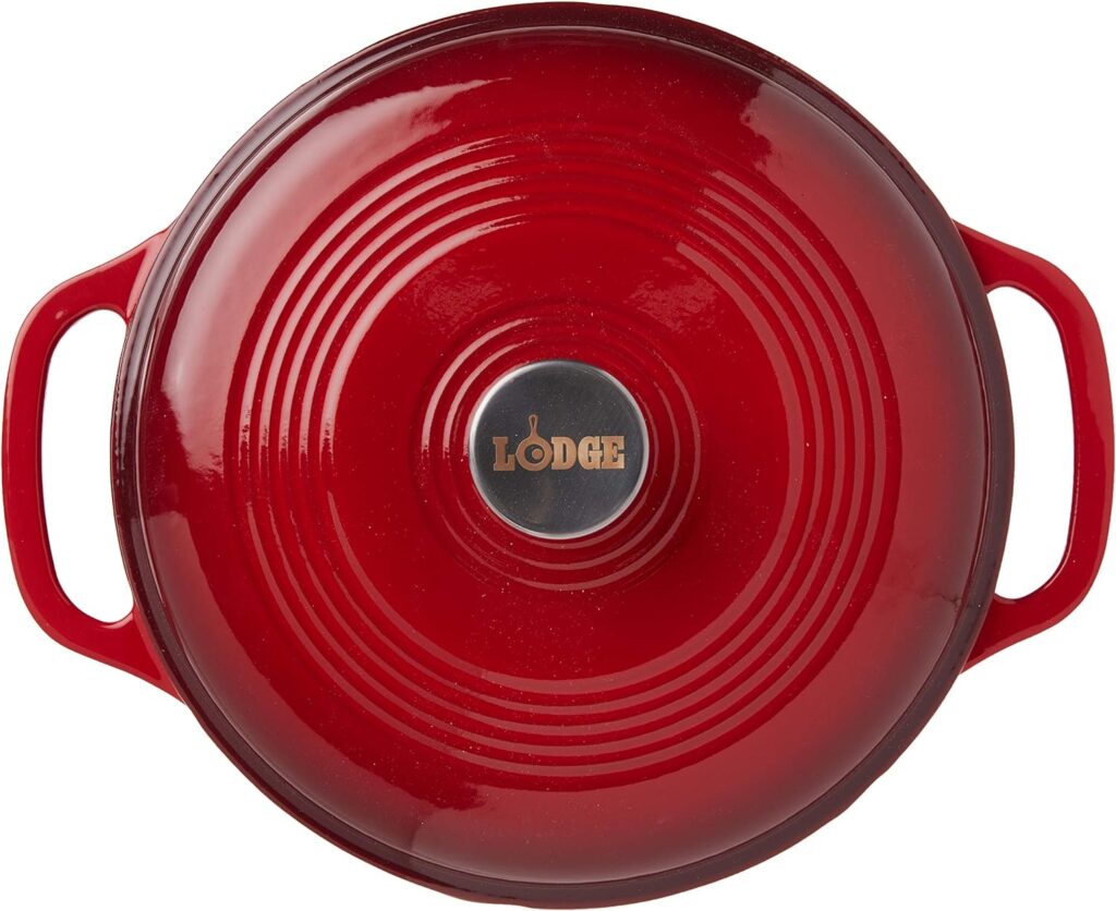 Lodge 6 Quart Enameled Cast Iron Dutch Oven with Lid – Dual Handles – Oven Safe up to 500° F or on Stovetop - Use to Marinate, Cook, Bake, Refrigerate and Serve – Blue