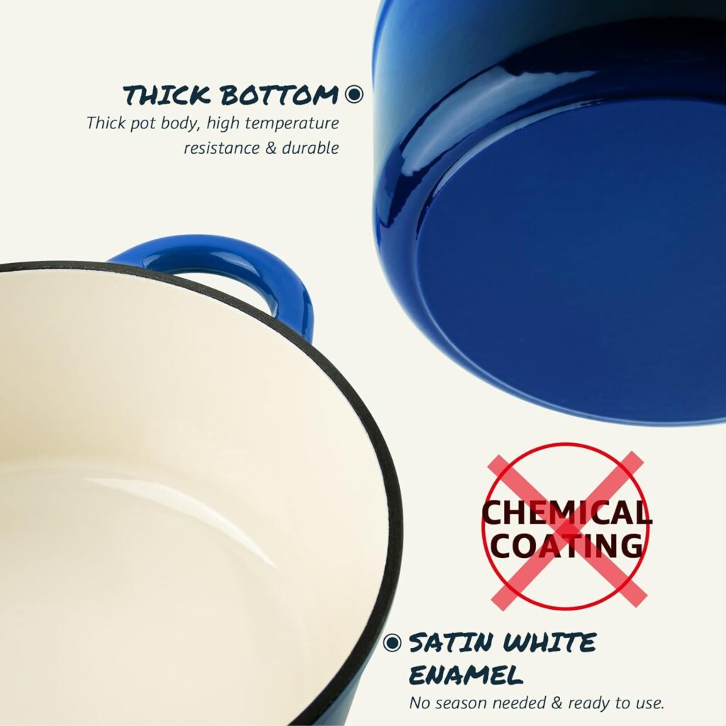 Overmont Enameled Cast Iron Dutch Oven - 5.5QT Pot with Lid Cookbook  Cotton Heat-resistant Caps - Heavy-Duty Cookware for Braising, Stews, Roasting, Bread Baking