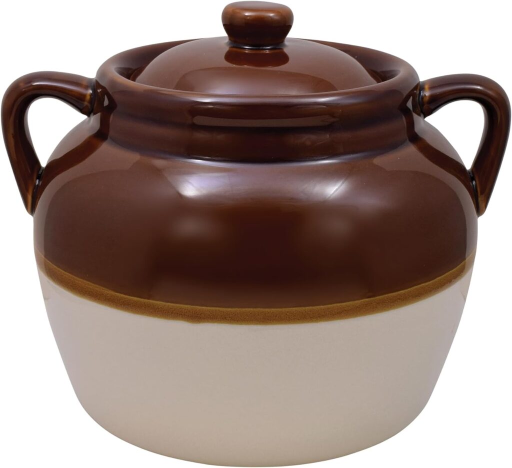 RM International Traditional Style 4.5-Quart Large Ceramic Bean Pot with Lid, Brown