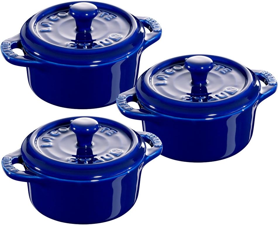 STAUB Ceramics Dutch Oven 3-piece Mini Round Cocotte, Dark Blue