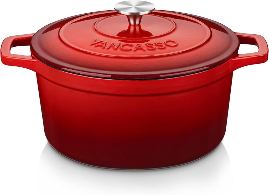 vancasso Enameled Cast Iron Dutch Oven, 6 QT Oven Pot with Lid, Round Enamel for Bread Baking, Non Stick Coating, Pots Body Iron, Good Sealing, All Heat Source