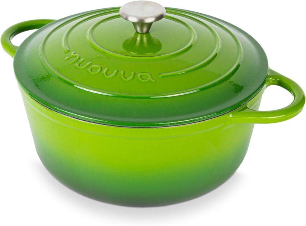 Cast Iron Dutch Oven with Lid – Non-Stick Ovenproof Enamelled Casserole Pot, Oven Safe up to 500° F – Sturdy Dutch Oven Cookware – Green, 6.4-Quart, 28cm – by Nuovva